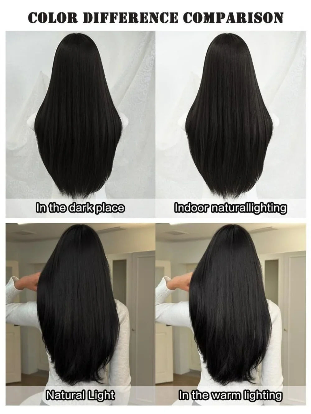 Women's Natural Black 26 Inch Heat Resistant Synthetic Long Straight Wigs Bangs